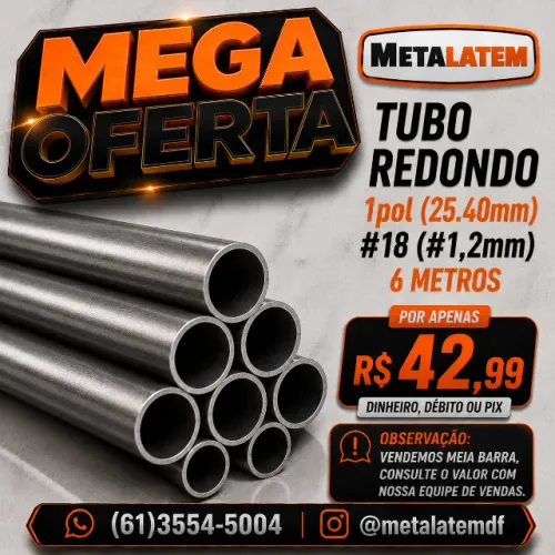 Tubo Redondo 1" (25.40mm) #18 (#1,2mm) 6 Metros