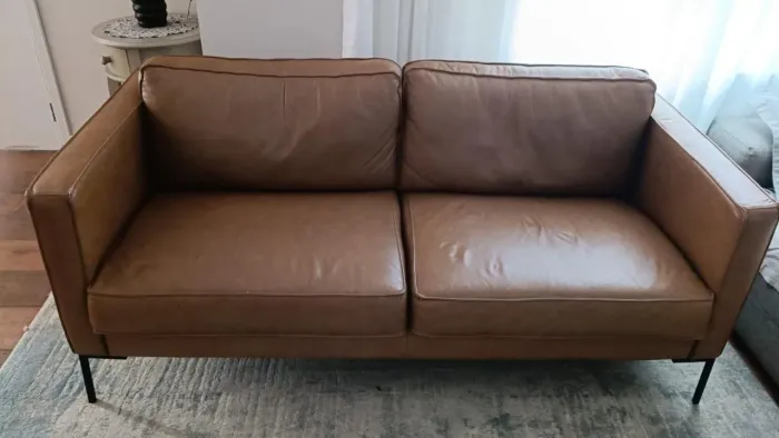 Sofá de Couro legítimo 2 lugares Westwing Caramelo <br>2 lugares em Couro Ettore Caramelo