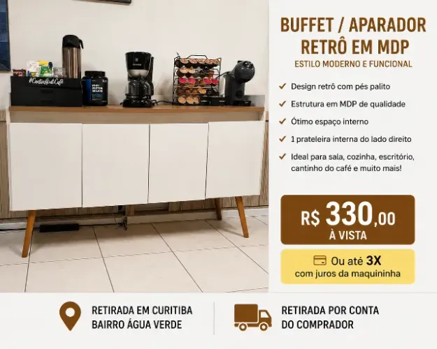 Buffet Aparador Retrô Branco com Pés Palito
