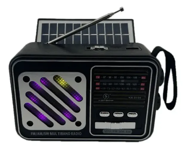 Rádio Portátil Bluetooth Painel Solar Com Lanterna Fm Usb Tf Cor Preto Preto 127/220v