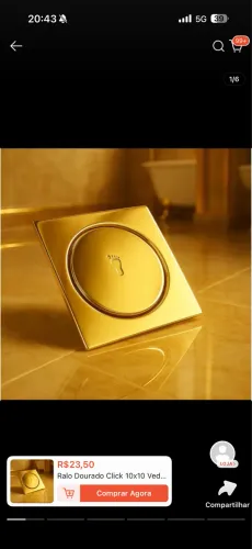 Ralo Dourado Click 10x10 Veda Cheiro Brilhante De Banheiro Luxuoso Aço