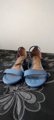 Sandália Feminina Salto Baixo Bloco Azul