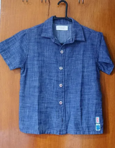 Camisa manga curta linho azul Tam 10 - Alphabeto
