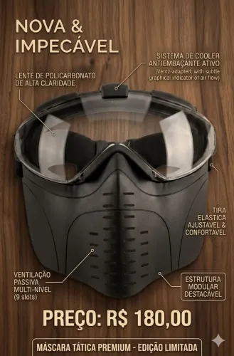 Máscara Tática Paintball / Airsoft Modular - Com Sistema de Cooler Antiembaçante (Nova)