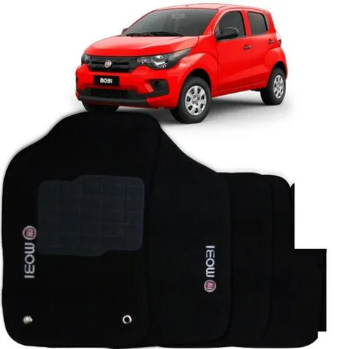Jogo Tapete wave Fiat Mobi Preto Personalizado Com Logo Bordado 4pcs