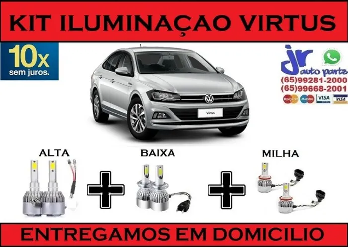 Kit Lampadas Ultra LED (Alta/Baixa/Milha) VW Virtus 2002/06 6000K 12V 24V
