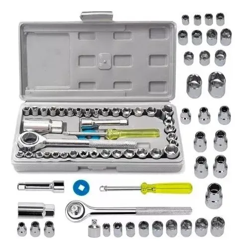 Kit Jogo Soquetes Sextavado Catraca Chave Adaptador 40 Peças