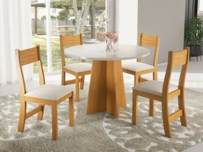 *Mesa de Jantar Flipp Circular 90X90 cm Com 4 Cadeiras Brisa - 