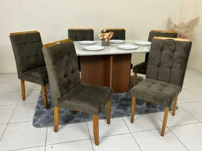 Novidade em estoque!! Mesa de Jantar Helo 1.60×0.90 Com 6 Cadeiras Londres