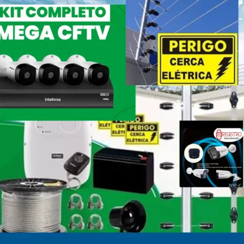 Câmera de segurança, cerca elétrica, motor de portão 
