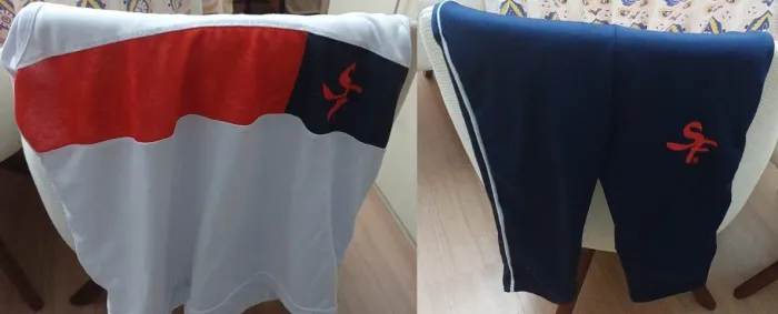 Camiseta Regata e Calça de Abrigo Infantis Tamanho P Escola Santa Família