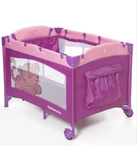 Berço Portátil Galzerano Lilás com detalhes rosa