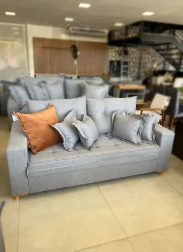 Sofá Living com Almofadas Soltas 3 Lugares 200cm- Produto Novo Entrega Rápida