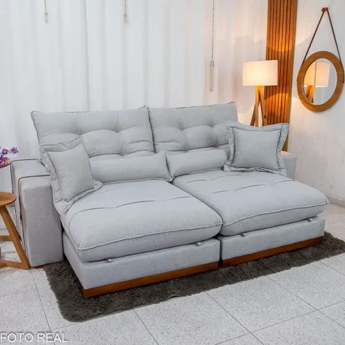Sofá Retrátil Reclinável Toronto 2.50m Linho Cinza 2005 - Molas Ensacadas rf98