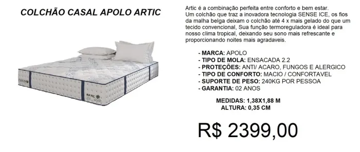 Colchão Casal Apolo Artic - 240kg por pessoa - Sense Ice
