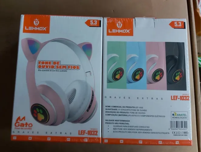 Queima de estoque: Fone Bluetooth Original Lemox Sem Fio TWS Gatinho Orelhas Led Colorido