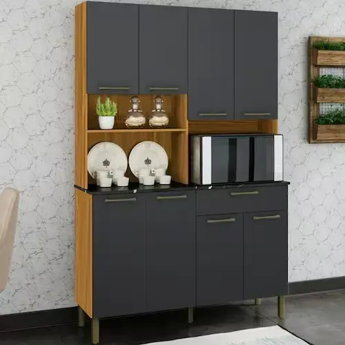 "Cozinha Planejada com Estilo: Kit Compacto Tannat Gold em MDF - Design Moderno e Funciona