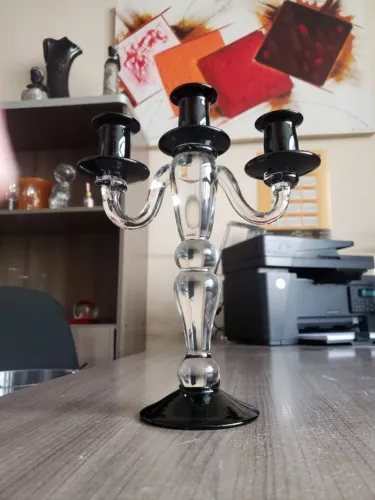 Castiçal Candelabro Suporte P Velas cristal preto e transparente