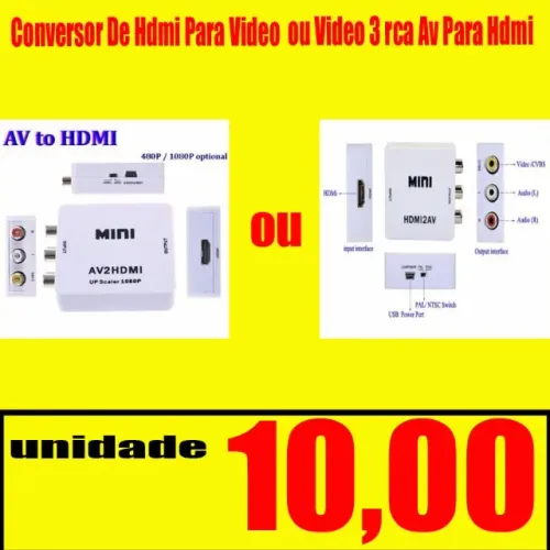 Conversor De Hdmi Para Video  ou Video 3 rca Av Para Hdmi         0