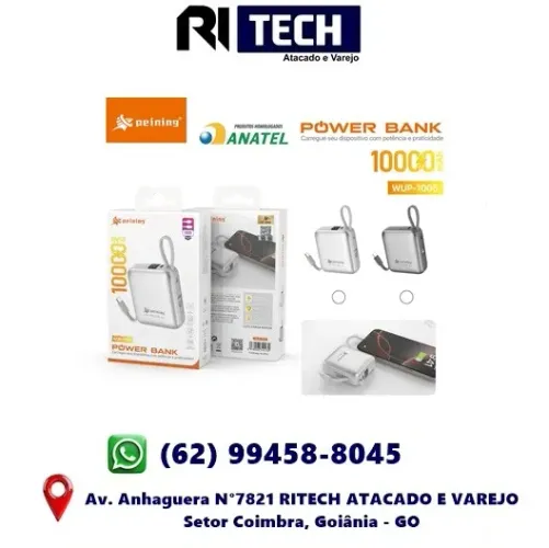 Bateria Portátil PowerBank 10.000Mah 22.5W Tipo C Lightning Cabo Embutido Peining WUP1005