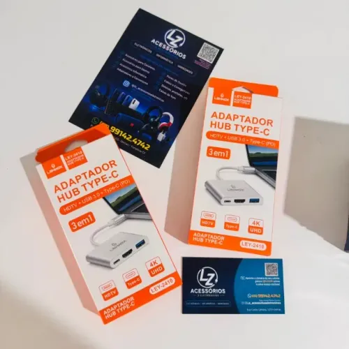 Adaptador Hub USB-C 3 em 1 Lehmox LEY-2410 com Saída HDMI 4K, USB 3.0 e Porta Tipo-C PD