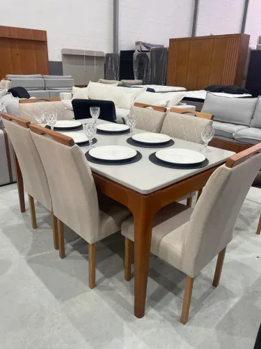 Mesa De Jantar Retangular Desing Moderno Com 6 Cadeiras De 1,60 Metros 