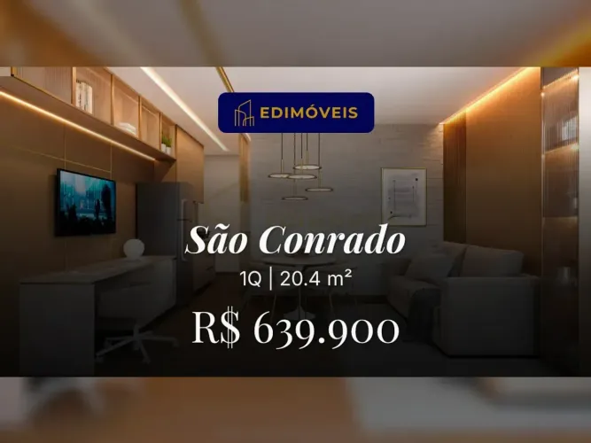 São Conrado: Studio 1 quarto com áreas de lazer e espaço gourmet, seu novo lar!