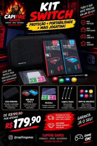 Kit Nintendo Switch Case Mobapad + Mini Dock + Película + Grips