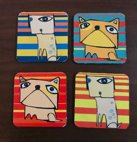 4 (quatro) Porta-copos Com Motivo: Gatos De Gustavo Rosa