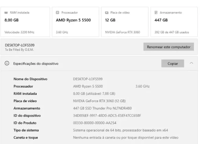 PC Gamer Ryzen 5 5500 + RTX 3060 12GB + Monitor Dell 75Hz