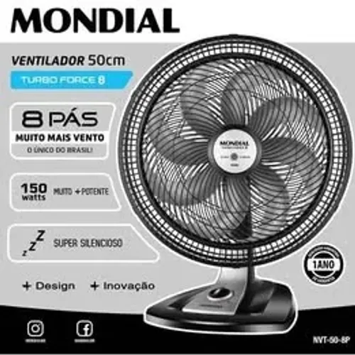 VENTILADOR DE COLUNA MONDIAL SUPER TURBO 50CM - 8 PÁS | 150W | 110V | NOVO