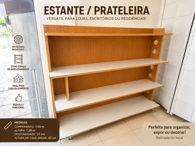 Estante / Prateleira de Madeira 1,58m - Para Loja ou Casa