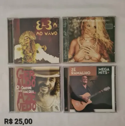 4 Cds Elba Ramalho, Geraldo Azevedo e Zé Ramalho (originais R$ 25,00)