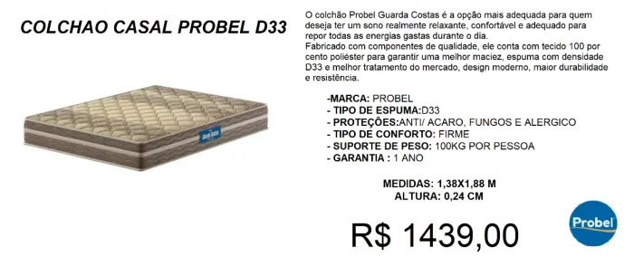 Colchão casal probel alto d33 - apronta entrega 