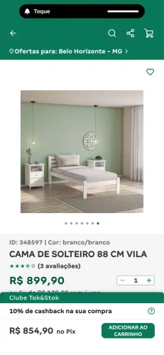 CAMA SOLTEIRO VILA TOK&STOK 88cm