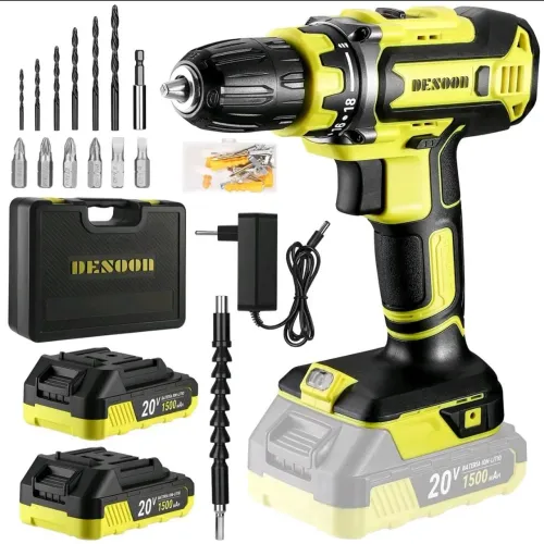 Furadeira e Parafusadeira DESOON 20V - Kit Profissional Completo + 2 Baterias