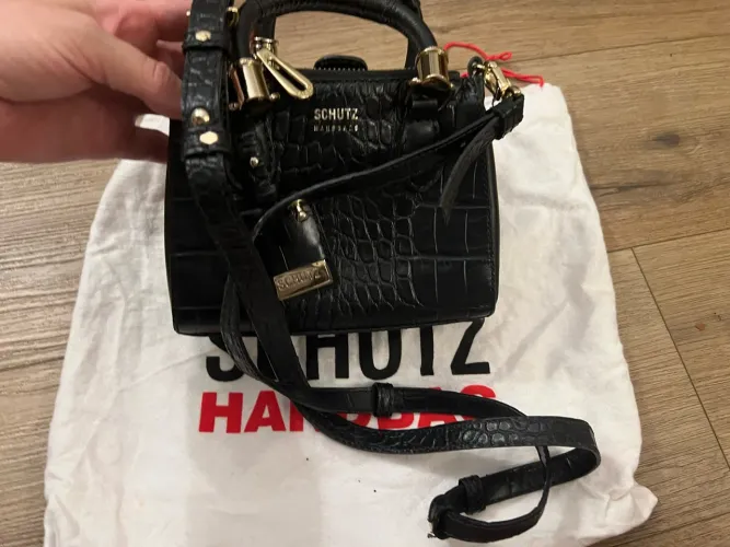 Mini Bolsa Schutz Couro Legítimo Croco Preta - Impecável
