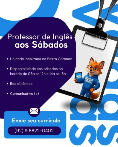 Vaga para Professor de Inglês (SOMENTE AOS SÁBADOS)