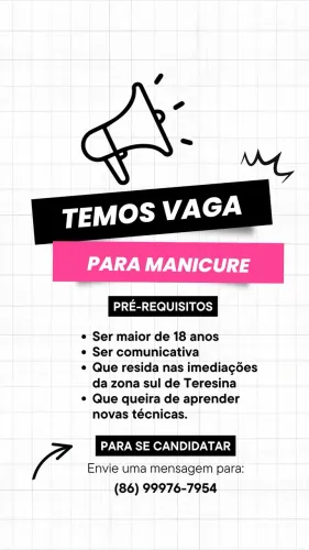 Vaga de emprego, manicure/nail designer.