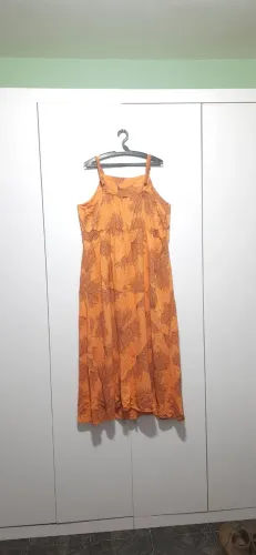 Vestido Cereja Rosa GG Laranja Estampado Midi Longo Fresquinho Verão