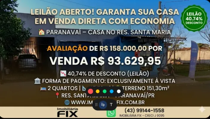 ? PARANAVAÍ - Casa no Res. Santa Maria