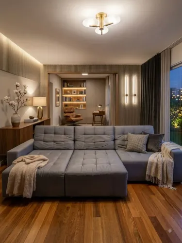 O sofá extensível (reclinável/modular) de 4 lugares em tecido cinza é desmontável