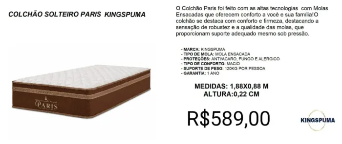 COLCHAO DE SOLTEIRO MOLAS ENSACADAS 