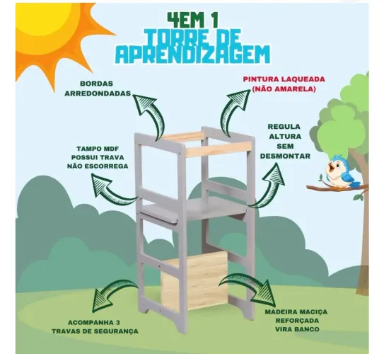 Torre De Aprendizagem Montessoriana Regula Altura Cinza
