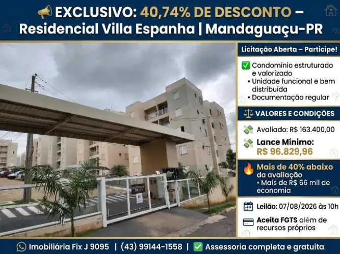 ? EXCLUSIVO: 40,74% DE DESCONTO - Residencial Villa Espanha | Mandaguaçu-PR