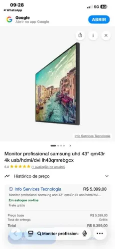 Monitor Profissional Samsung QM43R - 43? 4K UHD | Semi-novo | Alta Performance