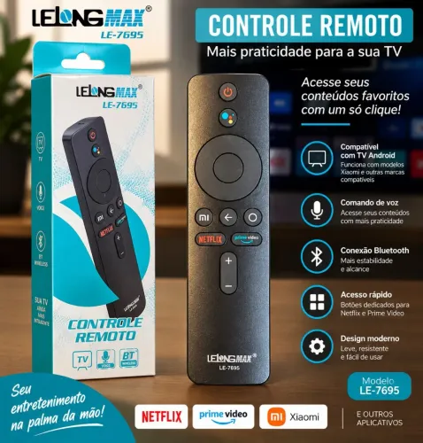 Controle Remoto Smart TV Lelong Max LE-7695 Bluetooth com Comando de Voz