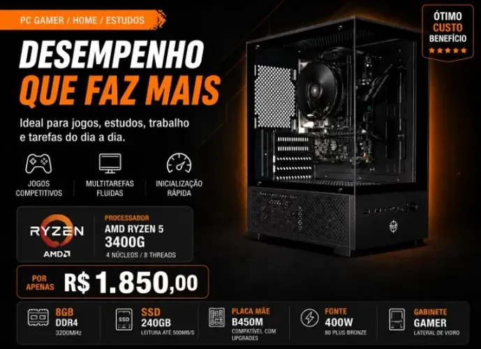 PC Gamer Ryzen 5 3400G - Excelente custo-benefício!