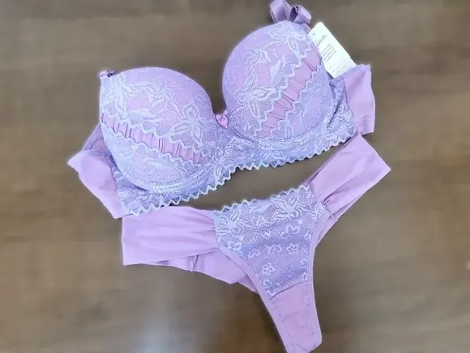 Conjunto Lingerie Lilás Com Bojo E Renda Tamanho GG