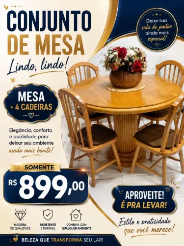 Linda mesa com 4 cadeiras de madeira